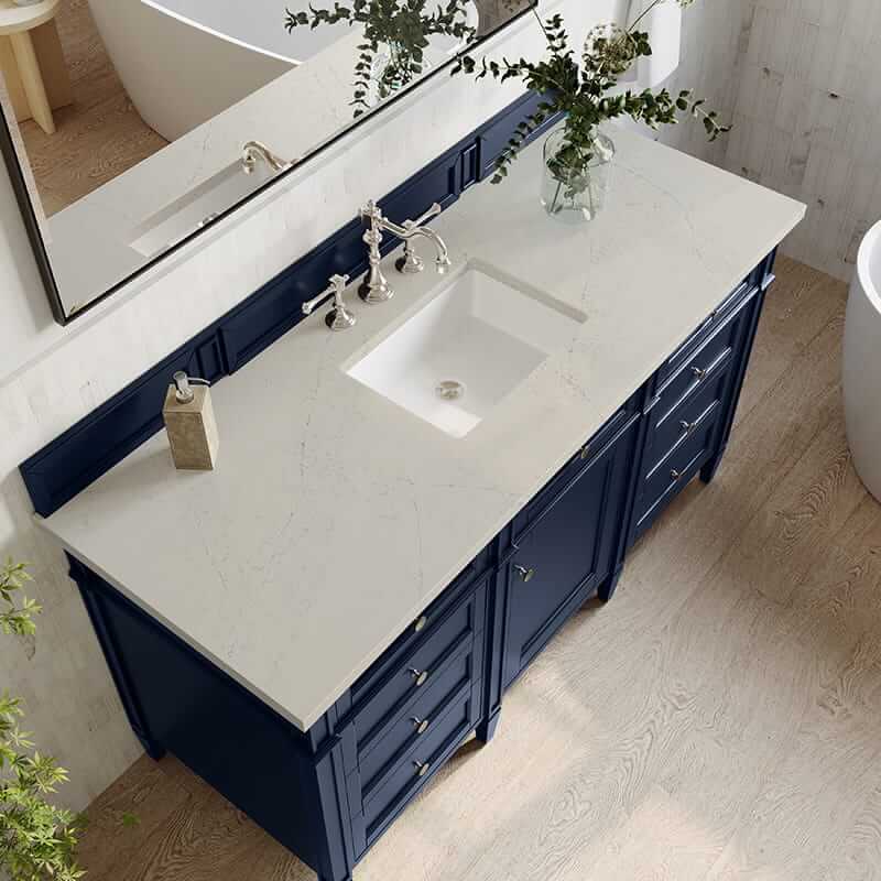 James Martin Brittany 60 Inch Single Vanity in Victory Blue With Siberian Silestone Top