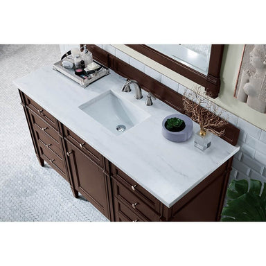 James Martin Brittany 60" Single Vanity Burnished Mahogany With Arctic Fall Solid Surface Top