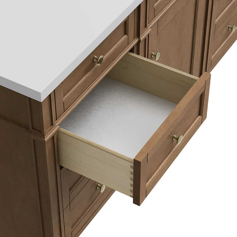 James Martin Brittany 60" Single Vanity in Pecan Soft Close Undermount Drawer Slides