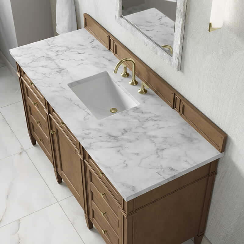 James Martin Brittany 60" Single Vanity in Pecan With Carrara Marble Top