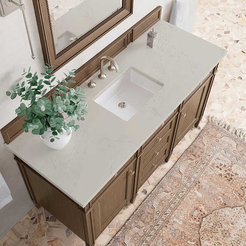 James Martin Brittany 60" Single Vanity in Saddle Brown With Siberian Silestone Top
