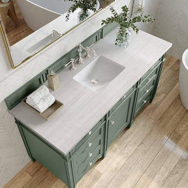 James Martin Brittany 60" Single Vanity Smokey Celadon With Arctic Fall Top