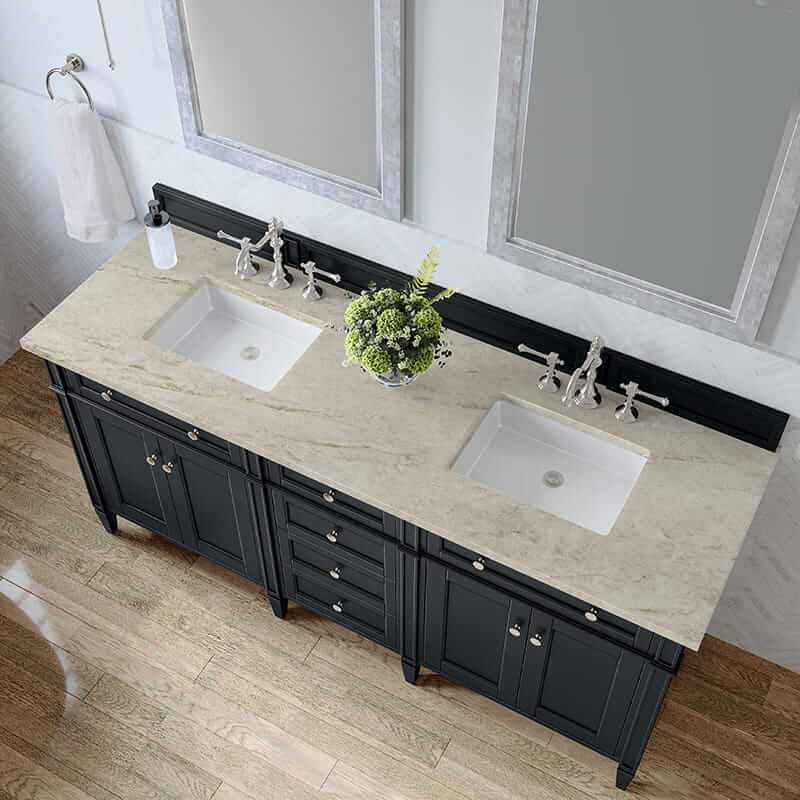 James Martin Brittany 72 Double Vanity in Black Onyx With Tajnar Eclos Top
