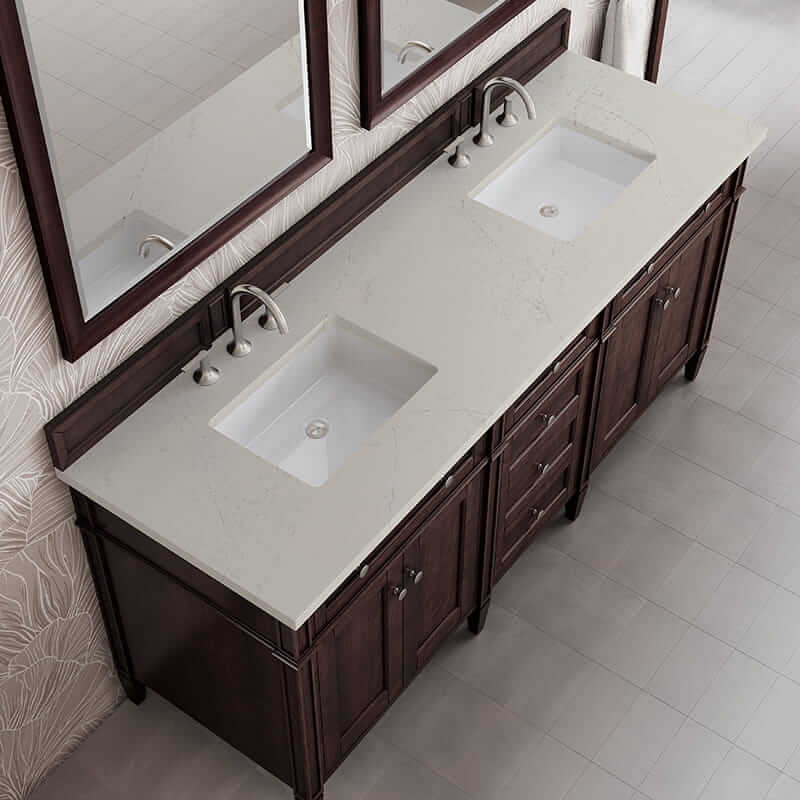 James Martin Brittany 72" Double Vanity in Burnished Mahogany With Siberian Silestone Top