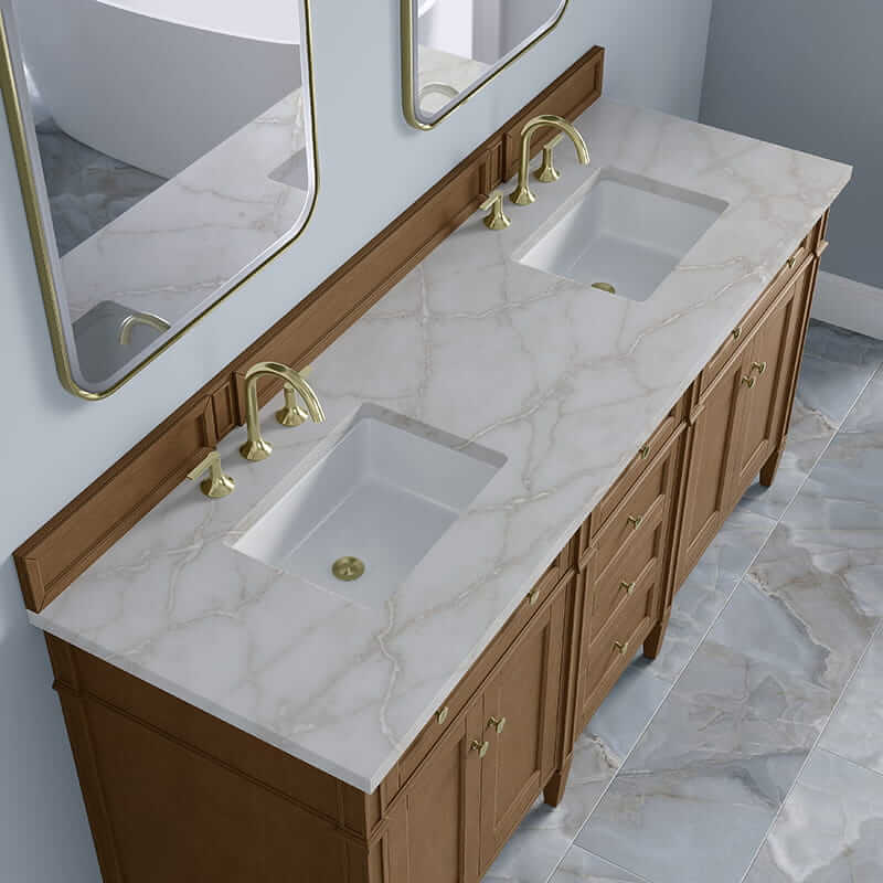 James Martin Brittany 72" Double Vanity in Pecan With Victorian Silver Silestone Top