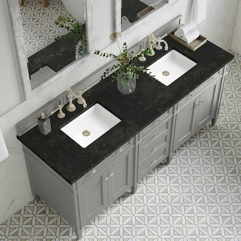 james martin brittany 72" double vanity in urban gray with phantome eclos top