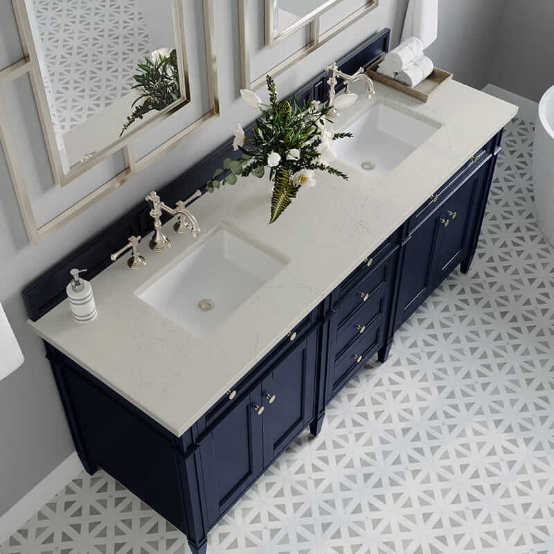 James Martin Brittany 72" Double Vanity in Victory Blue With Siberian Silestone Top