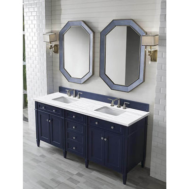 James Martin Brittany 72" Double Vanity Victory Blue With Arctic Fall Solid Surface Top