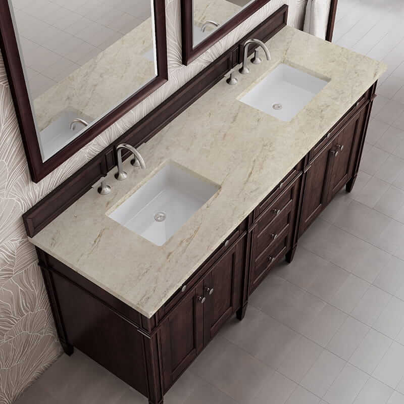 James Martin Brittany 72 Inch Double Vanity in Burnished Mahogany With Tajnar Eclos Top