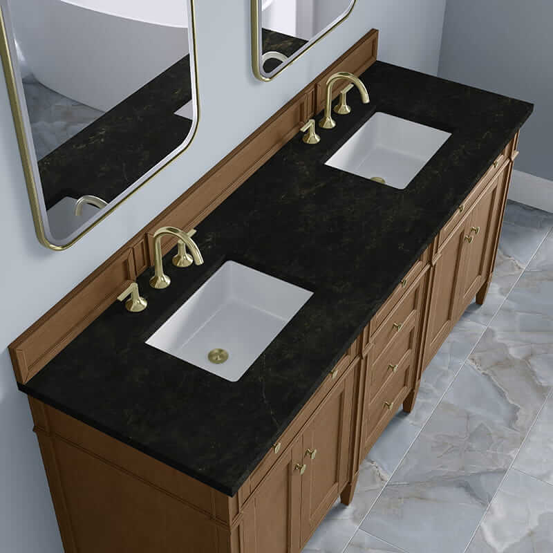 James Martin Brittany 72 Inch Double Vanity in Pecan With Phantome Eclos Top