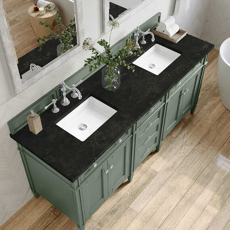 James Martin Brittany 72 Inch Double Vanity in Smokey Celadon With Phantome Eclos Top