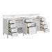 James Martin Brittany 84" Double Vanity in Bright White Corner View Open Drawers