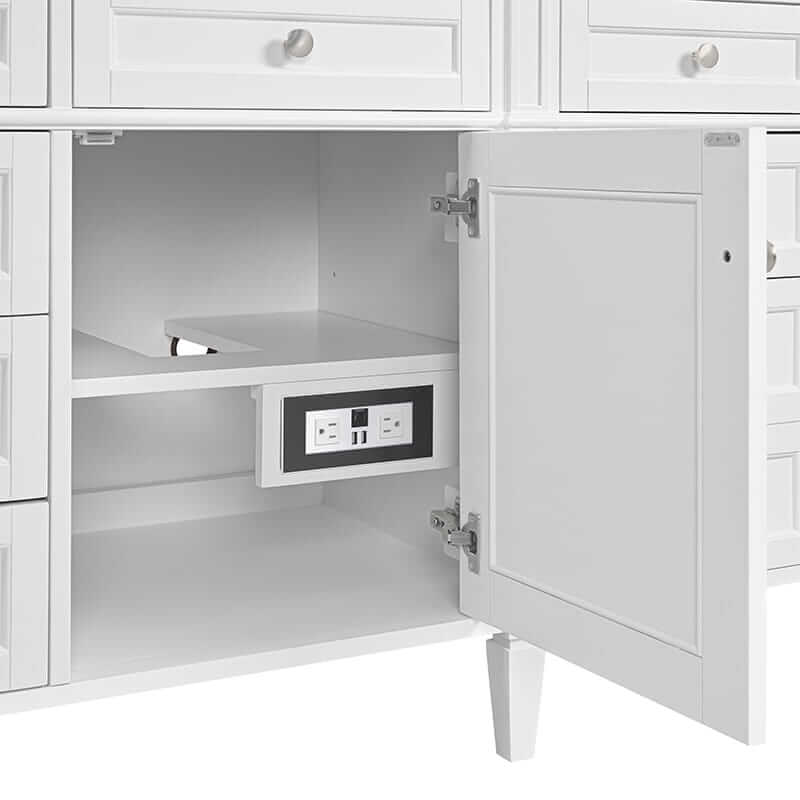 James Martin Brittany 84" Double Vanity in Bright White With Dual Integrated USB/120V Outlets