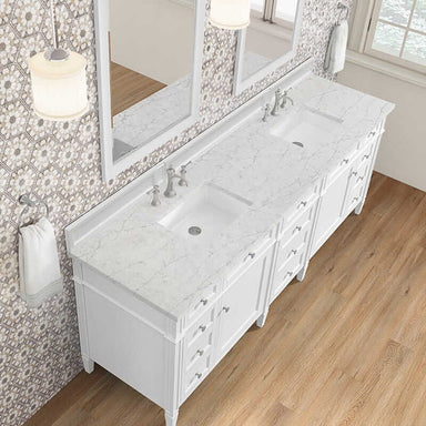 James Martin Brittany 84 Inch Double Vanity in Bright White With Eternal Jasmine Pearl Top