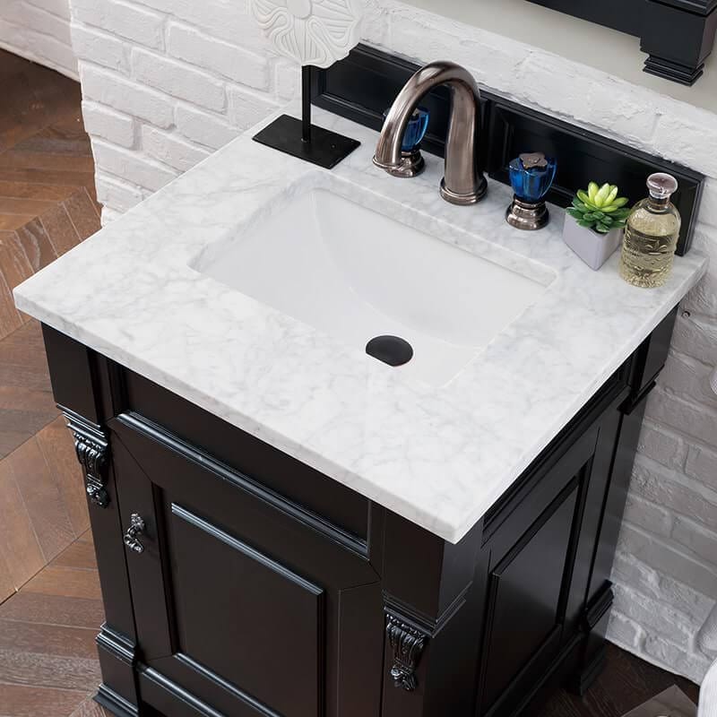 James Martin Brookfield 26 Inch Single Vanity in Antique Black With Carrara Marble Top