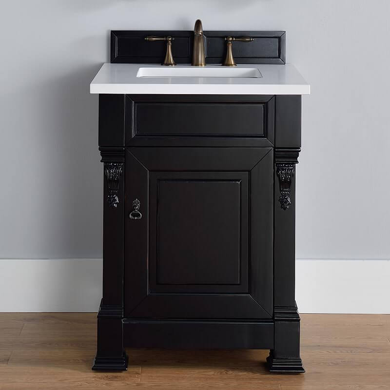 James Martin Brookfield 26 Inch Single Vanity in Antique Black With White Zeus Silestone Top