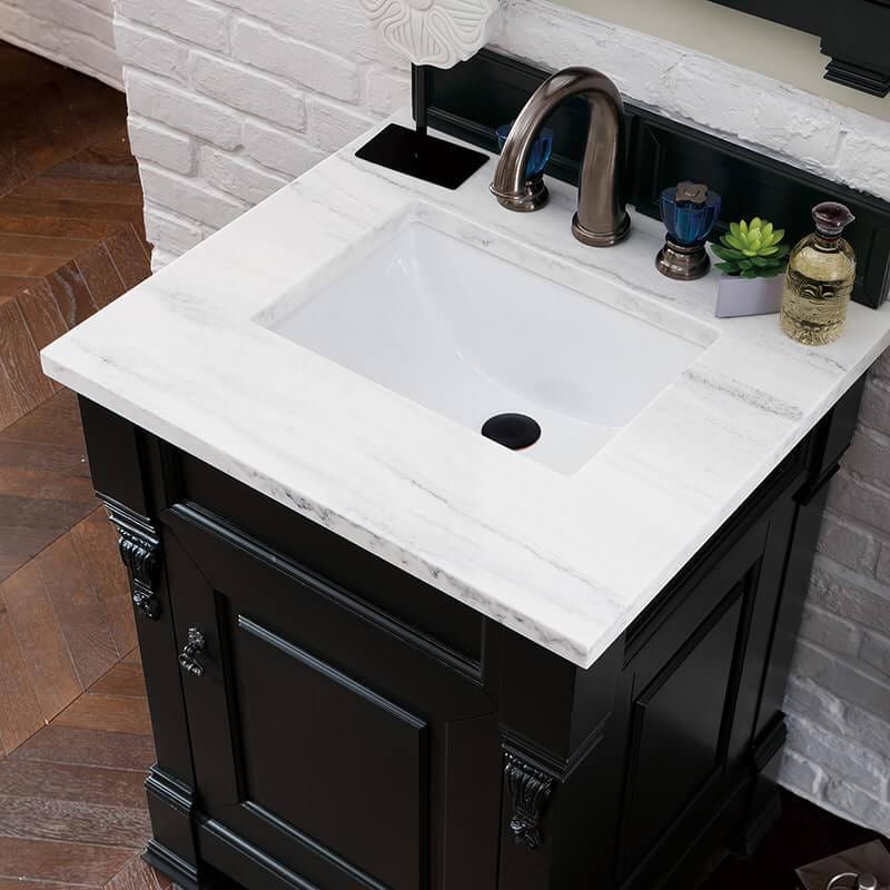 James Martin Brookfield 26" Single Vanity in Antique Black With Arctic Fall Solid Surface Top