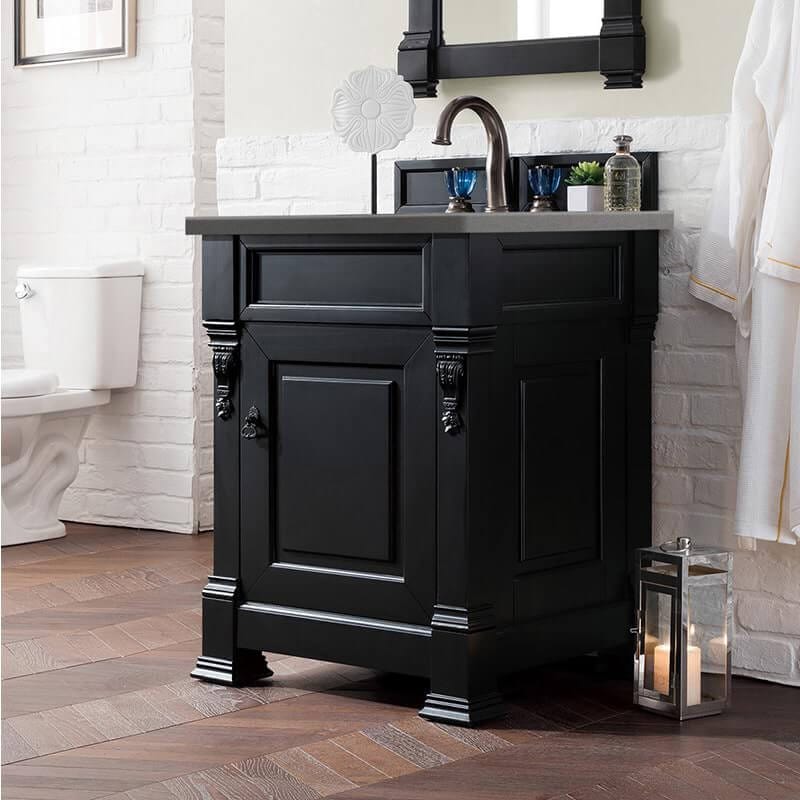 James Martin Brookfield 26" Single Vanity in Antique Black With Grey Expo Silestone Top