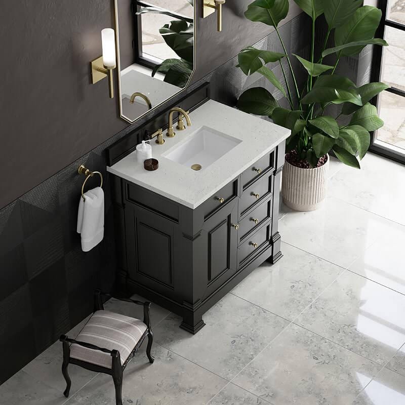 James Martin Brookfield 36 Inch Single Vanity in Black Onyx With Lime Delight Silestone Top