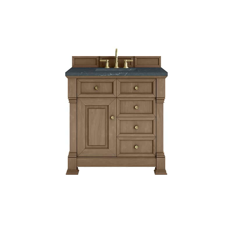 James Martin Brookfield 36 Inch Single Vanity Pecan Charcoal Soapstone Silestone Top Front View