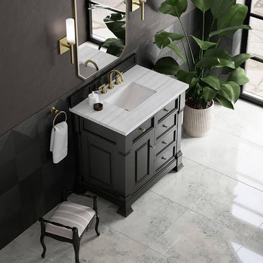 James Martin Brookfield 36" Single Vanity in Black Onyx With Arctic Fall Solid Surface Top
