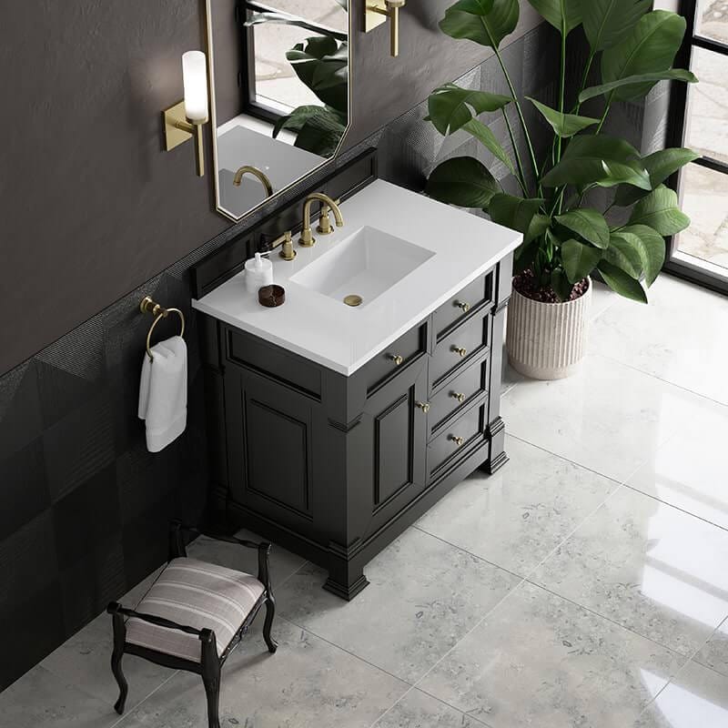 James Martin Brookfield 36" Single Vanity in Black Onyx With White Zeus Silestone Top