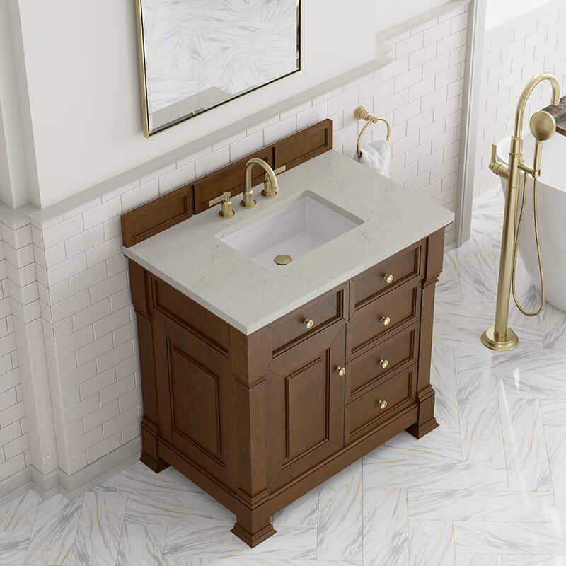 James Martin Brookfield 36" Single Vanity in Honey Oak With Siberian Silestone Top