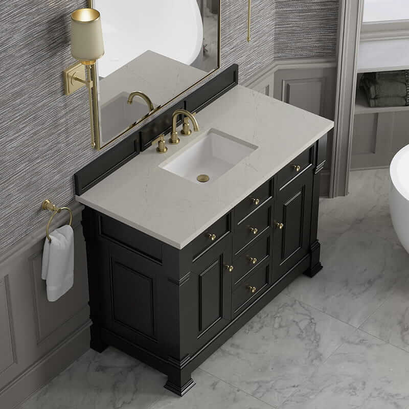 James Martin Brookfield 48 Inch Single Vanity in Black Onyx With Siberian Silestone Top