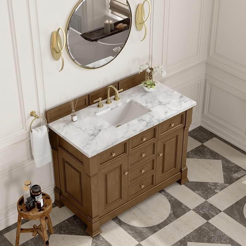 James Martin Brookfield 48 Inch Single Vanity in Honey Oak With Carrara White Marble Top