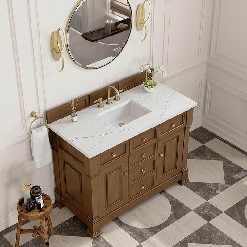 James Martin Brookfield 48 Inch Single Vanity in Honey Oak With Ethereal Noctis Silestone Top