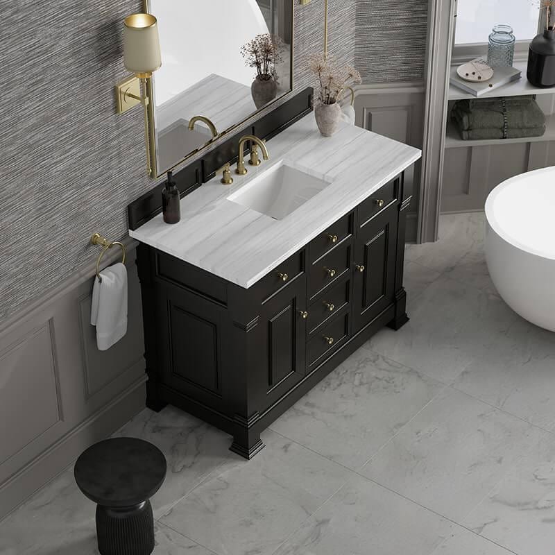 James Martin Brookfield 48" Single Vanity in Black Onyx With Arctic Fall Solid Surface Top
