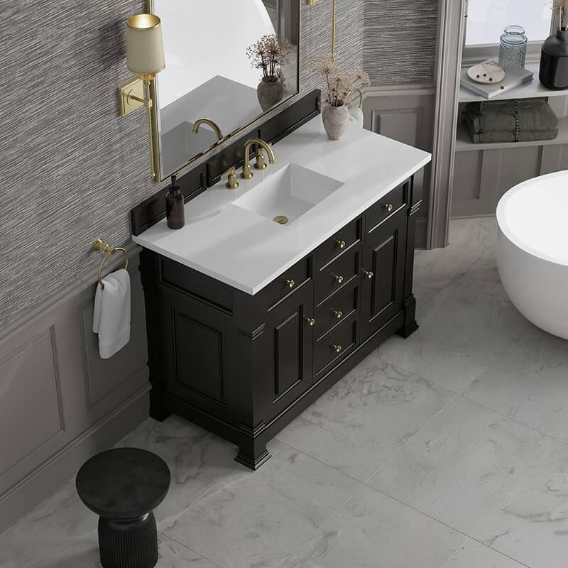 James Martin Brookfield 48" Single Vanity in Black Onyx With White Zeus Silestone Top