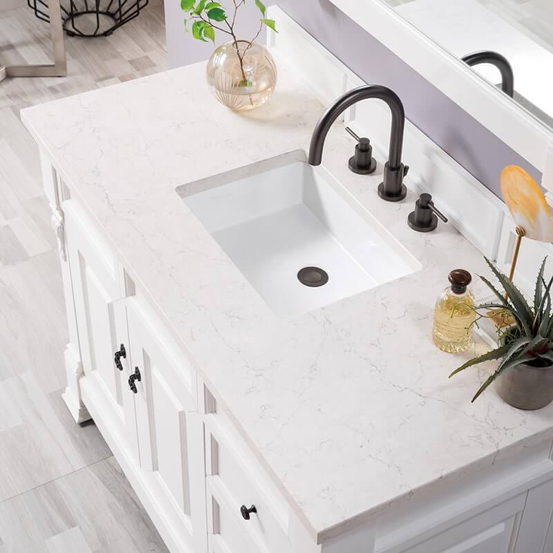 James Martin Brookfield 48" Single Vanity in Bright White With Eternal Jasmine Pearl Silestone Top