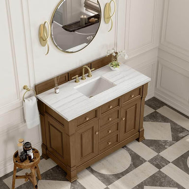 James Martin Brookfield 48" Single Vanity in Honey Oak With Arctic Fall Solid Surface Top