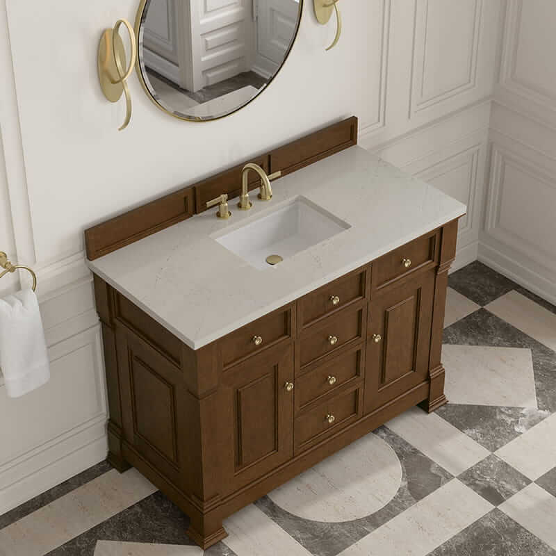 James Martin Brookfield 48" Single Vanity in Honey Oak With Siberian Silestone Top