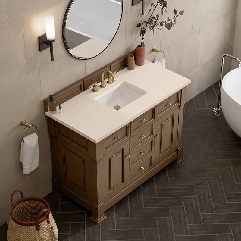 James Martin Brookfield 48" Single Vanity in Pecan With Eternal Marfil Silestone Top