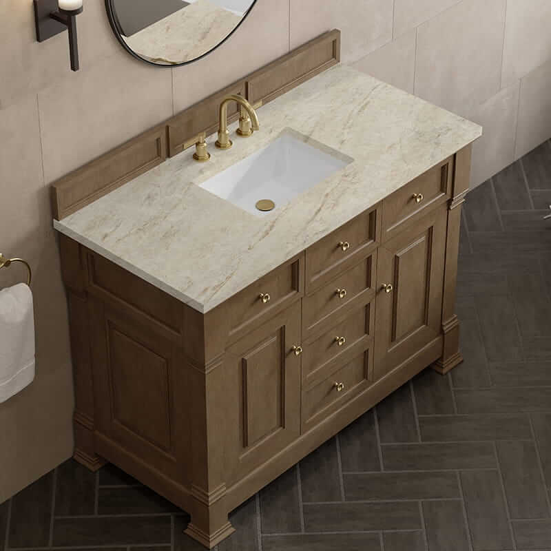 James Martin Brookfield 48" Single Vanity in Pecan With Tajnar Eclos Top