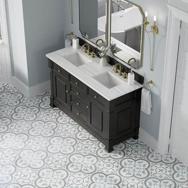 James Martin Brookfield 60" Double Vanity Black Onyx With Arctic Fall Solid Surface Top