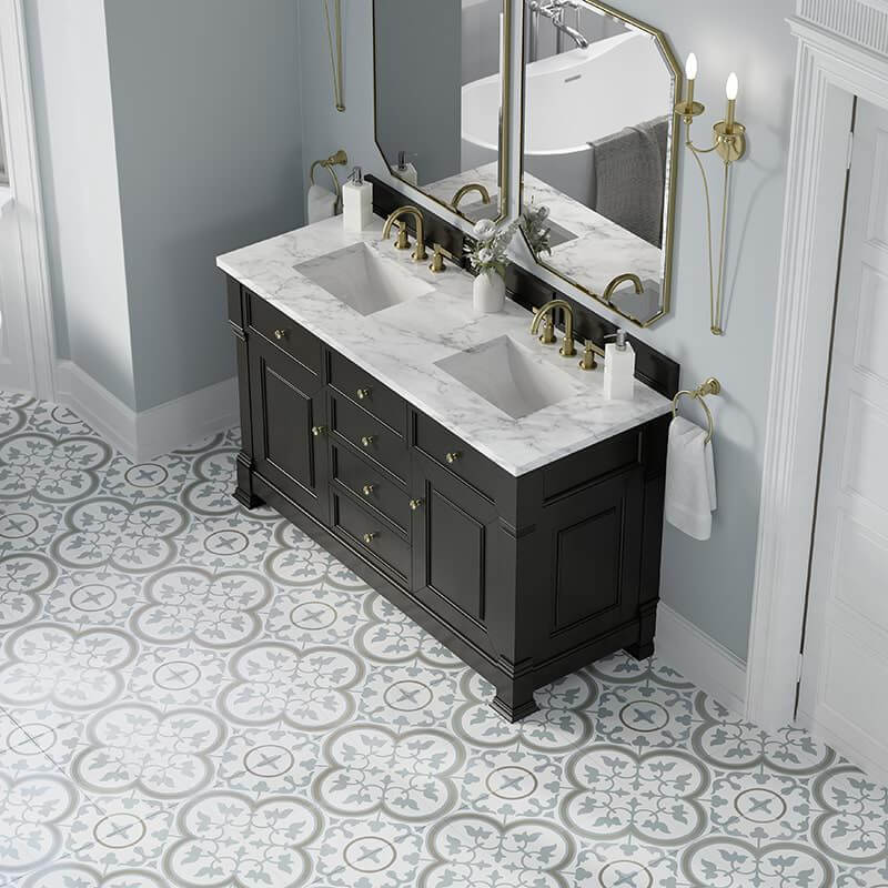 James Martin Brookfield 60 Inch Double Vanity Black Onyx With Carrara White Marble Top