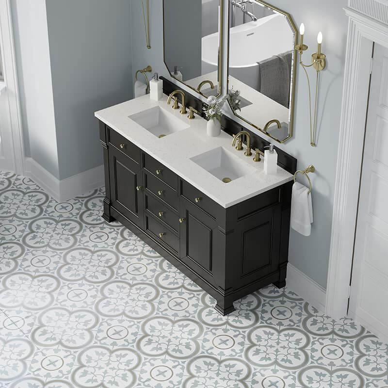 James Martin Brookfield 60 Inch Double Vanity Black Onyx With Lime Delight Silestone Top