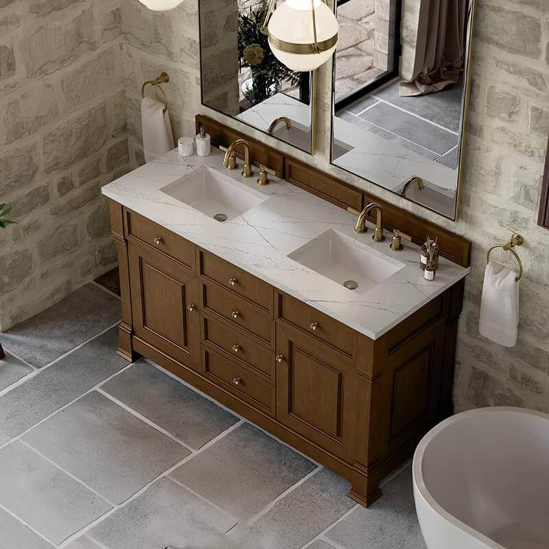 James Martin Brookfield 60 Inch Double Vanity Honey Oak With Ethereal Noctis Silestone Top