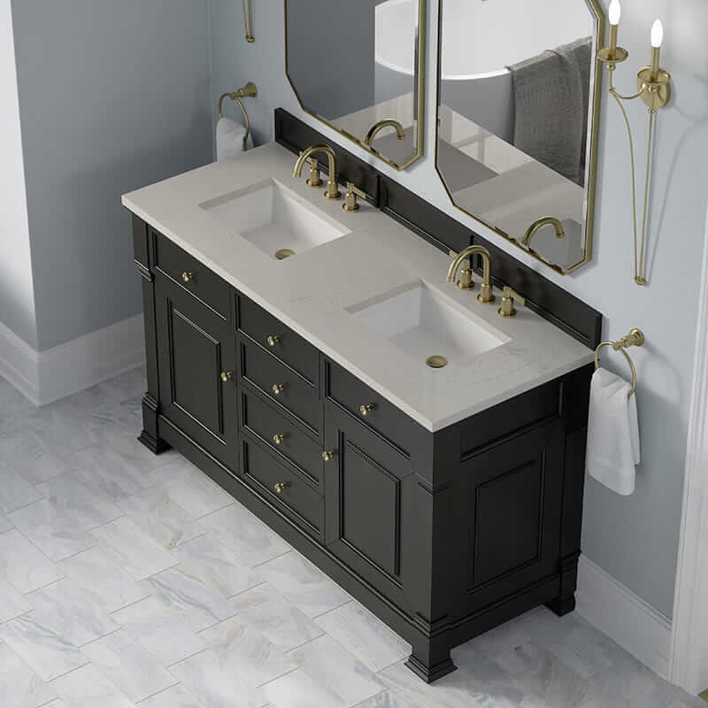 James Martin Brookfield 60 Inch Double Vanity in Black Onyx With Siberian Silestone Top