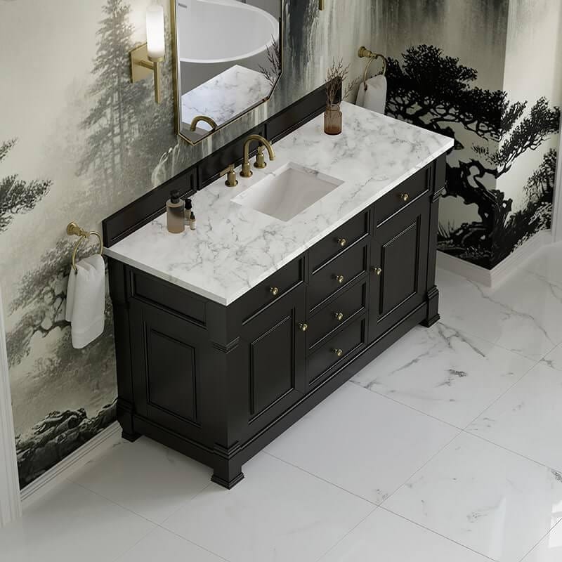 James Martin Brookfield 60 Inch Single Vanity Black Onyx With Carrara White Marble Top