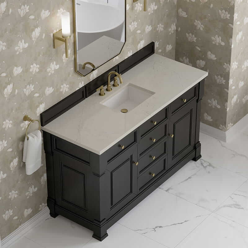 James Martin Brookfield 60 Inch Single Vanity in Black Onyx With Siberian Silestone Top