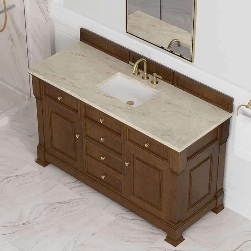 James Martin Brookfield 60 Inch Single Vanity in Honey Oak With Tajnar Eclos Top