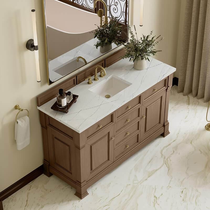 James Martin Brookfield 60 Inch Single Vanity Pecan With Ethereal Noctis Silestone Top