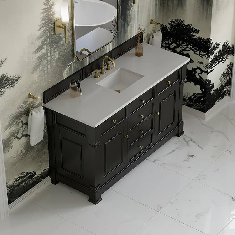 James Martin Brookfield 60" Single Vanity Black Onyx With White Zeus Silestone Top