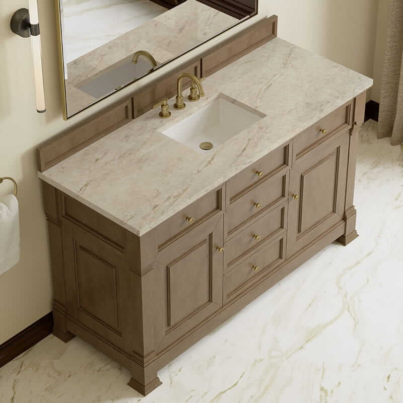 James Martin Brookfield 60" Single Vanity in Pecan With Tajnar Eclos Top
