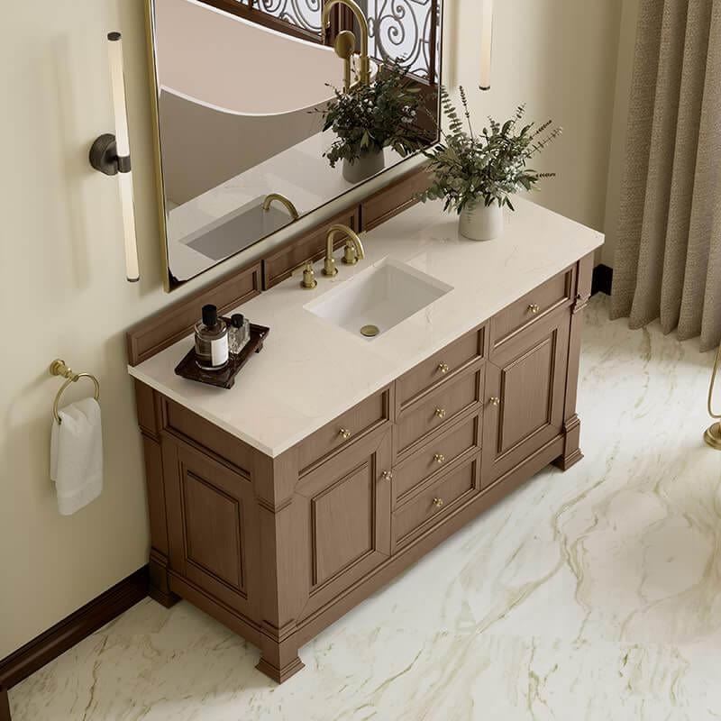 James Martin Brookfield 60" Single Vanity Pecan With Eternal Marfil Silestone Top