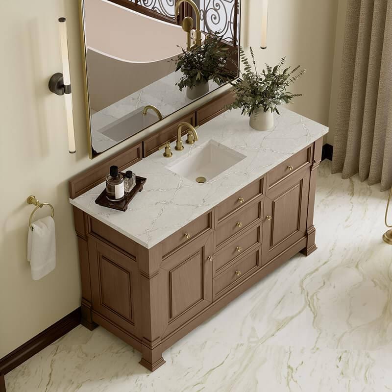 James Martin Brookfield 60" Single Vanity Pecan With Victorian Silver Silestone Top